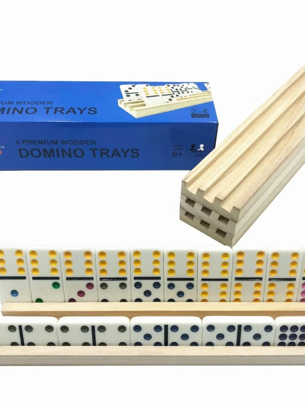 Yuanhe Domino Trays Holders Rack - Set of 4 Wooden Tiles Stand Holders Dimonos B